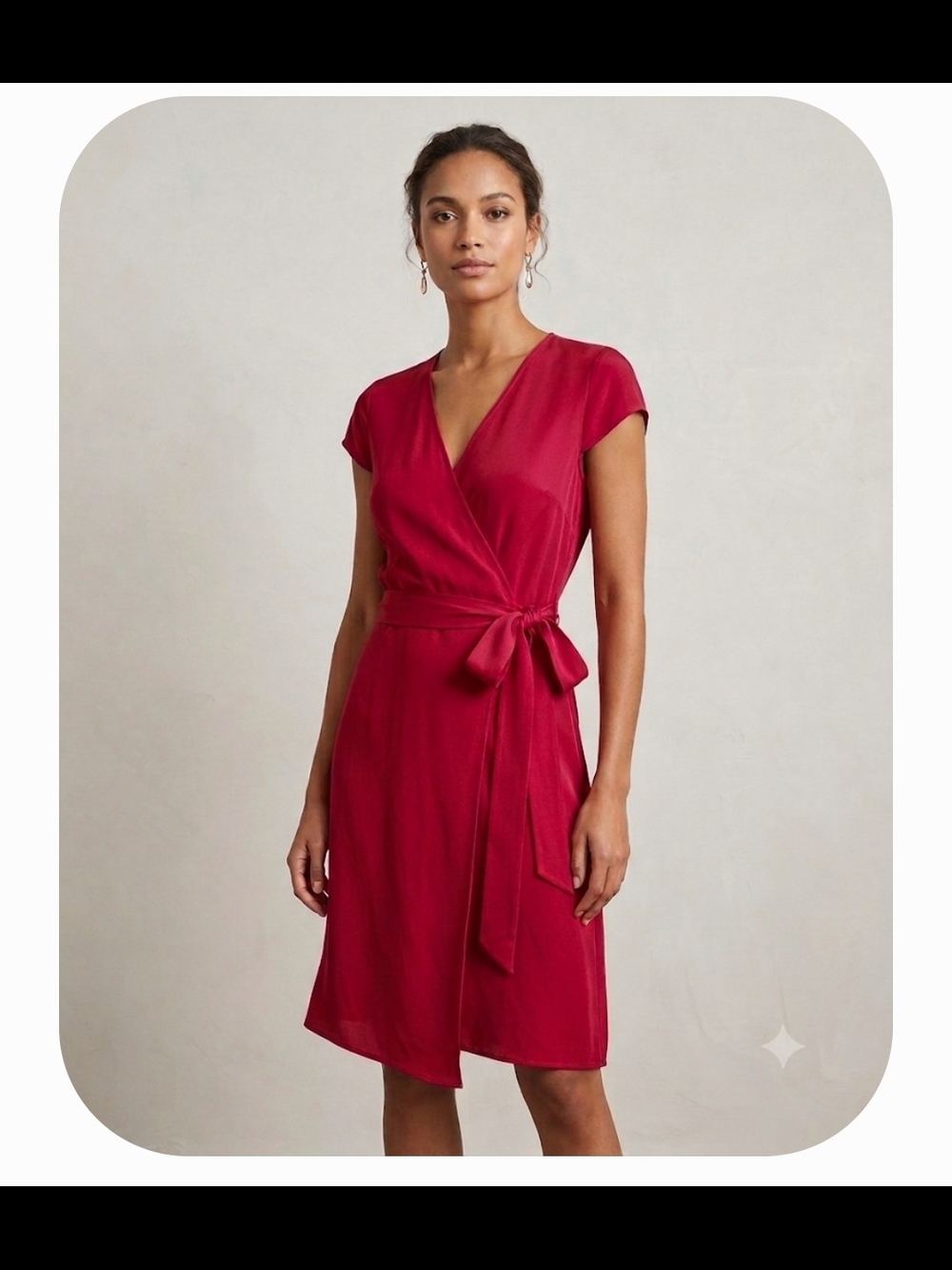Lily Silk 100% Mulberry Silk Cap-Sleeve Wrap Midi Dress in Berry